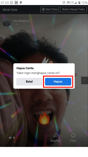 Cara menghapus cerita di arsip cerita di Facebook 18 Konfirmasi hapus foto / video pada aplikasi Facebook Lite.