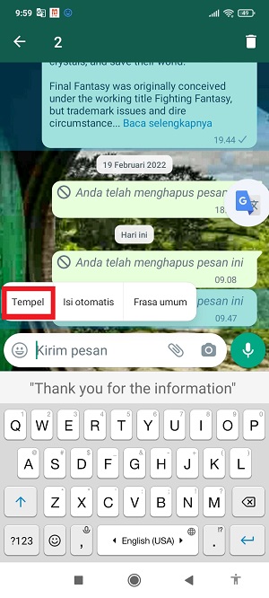 Cara menerjemahkan pesan di WhatsApp (lengkap) 45 Tap “Tempel”.