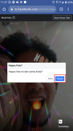 Cara menghapus story (foto & video) di Facebook 15 Konfirmasi hapus foto dari "Cerita Anda".