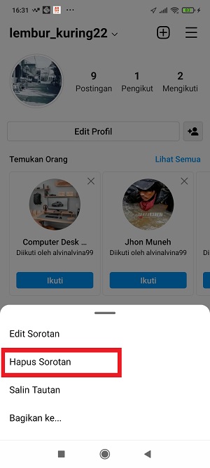 #2 Cara Menghapus Sorotan Cerita di Instagram 7 Tap "Hapus Sorotan".