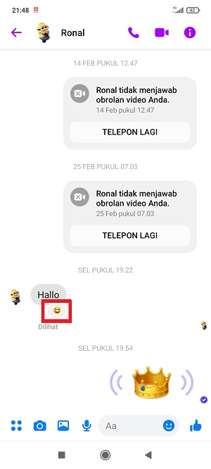 Cara Menghapus Atau Mengganti Tanggapan di Pesan Messenger 1 Tap Reaction di bawah pesan yang kamu tanggapi.