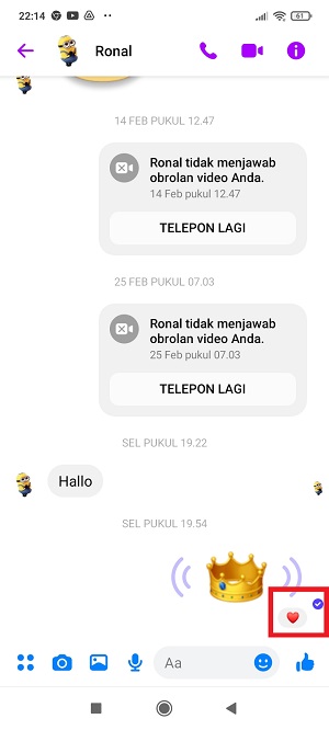 Cara Menghapus Atau Mengganti Tanggapan di Pesan Messenger 6 Reaction pun sudah berganti dengan yang kamu pilih.