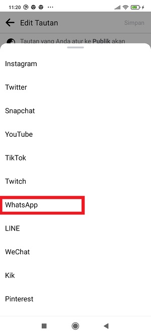 Cara menambahkan nomor atau link WA di FB (Lengkap) 6 Tap “WhatsApp”.