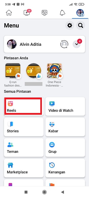 Cara menghapus Reel buatan sendiri di Facebook 2 Tap “Reel”.
