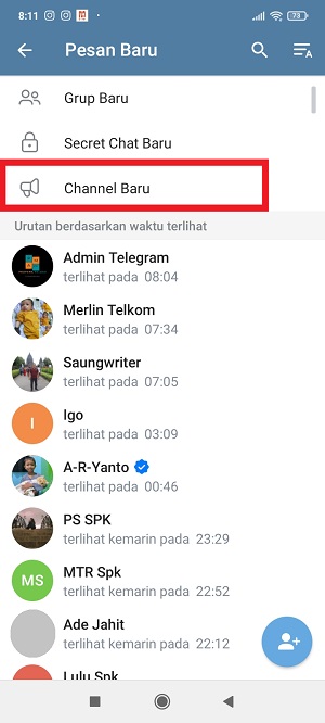 Cara Membuat Channel (Publik/Privat) di Telegram 2 Tap “Channel Baru”.