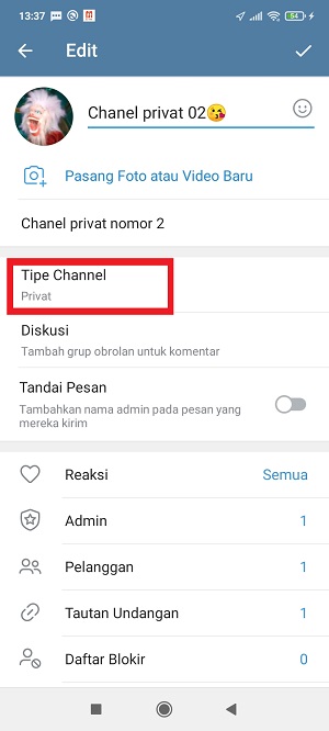 Tap “Tipe Channel".