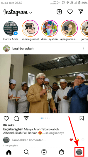 Cara download draft reels Instagram ke galeri 1 Tab ikon foto profil untuk masuk ke halaman profil.