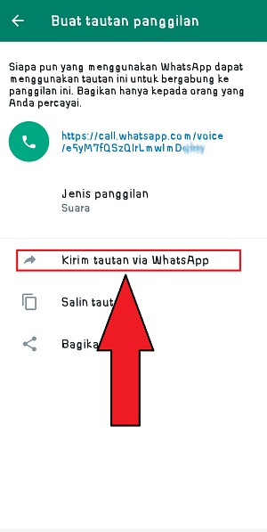 Pilih "Kirim tautan via WhatsApp"