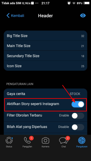 Aktifkan menu "Aktifkan Story seperti Instagram".
