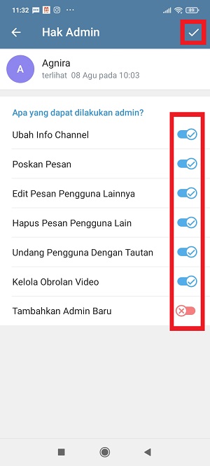Cara menambah admin di channel Telegram 6 tap ikon checklist di kanan atas.