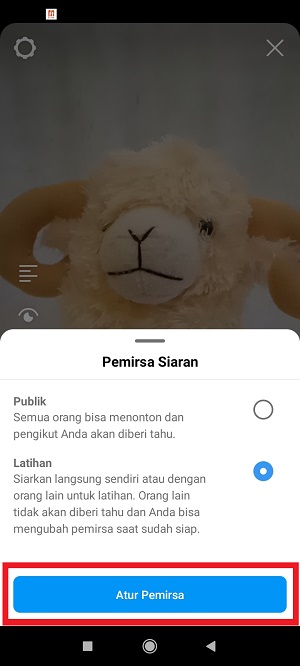 Cara menggunakan Mode Latihan di Live Streaming Instagram 5 tap “Atur pemirsa”.