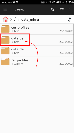 Cara menyimpan foto/video "sekali lihat" Whatsapp 8 Tab folder data_ce.