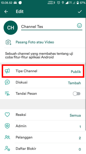 Cara mengaktifkan fitur Proteksi Konten di Telegram 6 Tab tipe channel.