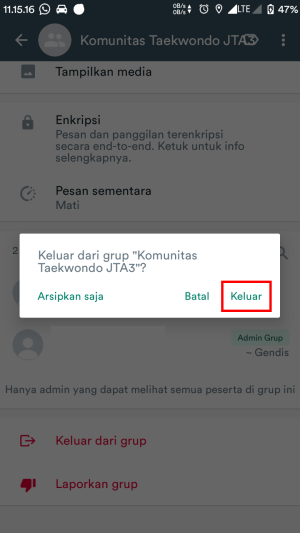 Cara Keluar Komunitas WhatsApp (untuk Anggota ataupun Admin) 4 Langkah 4 untuk keluar komunitas Whatsapp adalah tab menu "keluar" di popup notifikasi konfirmasi.