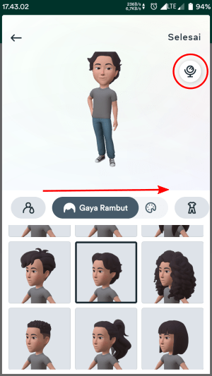Slide ke kanan untuk memilih gaya avatar.