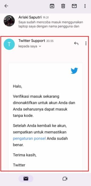 Cara Mengatasi SMS Kode Verifikasi Twitter Tidak Masuk 15 Silahkan login kembali setelah mendapatkan email seperti pada gambar