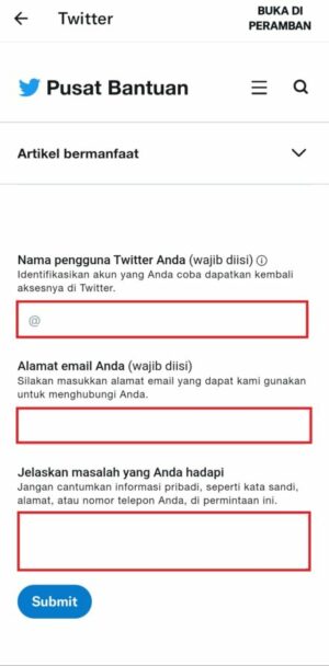 Cara Mengatasi SMS Kode Verifikasi Twitter Tidak Masuk 1 Isi semua kolom yang tersedia