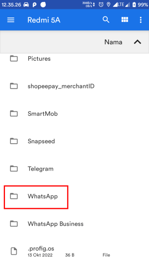 Kamu buka folder "Whatsapp".