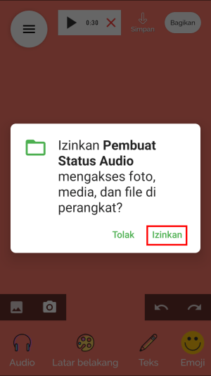Membuat Voice Note Menjadi Status WhatsApp (Lengkap Untuk Pemula) 6 Tap "Izinkan" - hanya untuk pemakaian pertama.