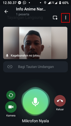 Cara memulai Live Streaming Telegram (di Grup atau Channel) 9 Tap titik tiga saat siaran untuk membuka menu pengaturan.