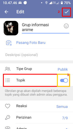 Cara Membuat Topik di Grup Telegram 3 Aktifkan menu topik, lalu simpan dengan tap tombol ceklis.