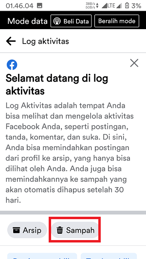 Cara Melihat Foto Facebook yang Sudah Dihapus (via HP dan PC) 4 Langkah melihat foto Facebook yang sudah dihapus lewat HP adalah tap menu Sampah.