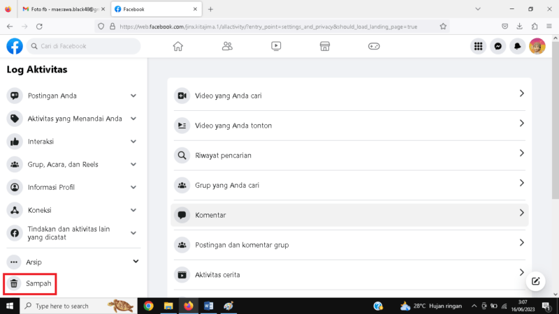 Cara Melihat Foto Facebook yang Sudah Dihapus (via HP dan PC) 10 Pada halaman Log Aktivitas, kamu klik menu Sampah.
