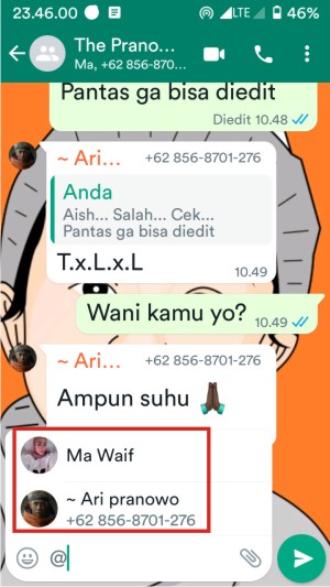 Cara Tag Semua Anggota Grup WhatsApp (Manual ataupun Sekaligus) 1 Langkah pertama tag semua orang di grup Whatsapp adalah mengetikkan karakter @ di kolom komentar, dimana nanti akan muncul nama para member.