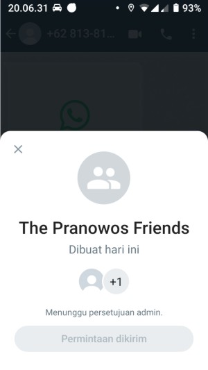 Cara menggunakan fitur 'Setujui Peserta Baru' di grup WhatsApp 9 Tampilan saat permintaan bergabung dikirimkan akan terlihat tampilan menunggu persetujuan admin.
