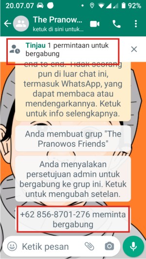 Cara menggunakan fitur 'Setujui Peserta Baru' di grup WhatsApp 5 Tampilan permintaan bergabung.