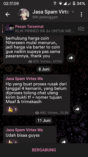 Apa itu virtex WhatsApp? Contoh penggunaan dan cara mengatasinya 9 Channel jasa kirim virtex WA di Telegram.