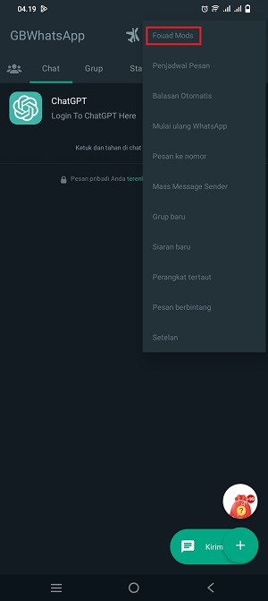 Cara Blokir Otomatis Nomor Telepon Tidak Dikenal di WhatsApp 1 kamu tap titik tiga di sudut kanan atas kemudian pilih pengaturan / setting dari GB Whatsapp.