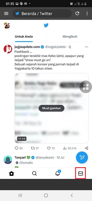 Panduan Mendownload Video di DM Twitter (Simpel dan Up-to-date) 7 Saat berhasil masuk, kamu langsung tap saja tombol DM.
