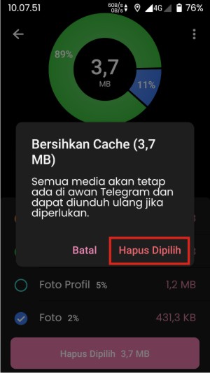 Cara Menghapus GIF Telegram (di Obrolan, Keyboard, dan Penyimpanan HP) 12 Cara menghapus gif di telegram untuk pesan pribadi/grup yang keduabelas adalah tap hapus dipilih pada jendela konfirmasi.