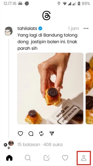 Cara Menghapus Akun Threads Tanpa Kehilangan Akun Instagram 1 Kamu tap ikon profil di halaman beranda akun Threads-mu.