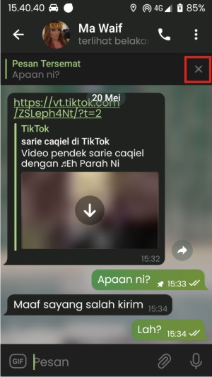 Cara Sematkan Pesan di Telegram (untuk Chat Personal, Grup, dan Channel) 8 Tap tombol X untuk hapus pesan tersemat.