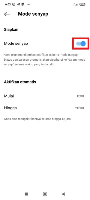Apa itu Mode Diam (atau Mode Senyap) di Instagram dan Cara Menggunakannya 15 tap tombol toggle yang terdapat di sebelah kanan "Mode Senyap".