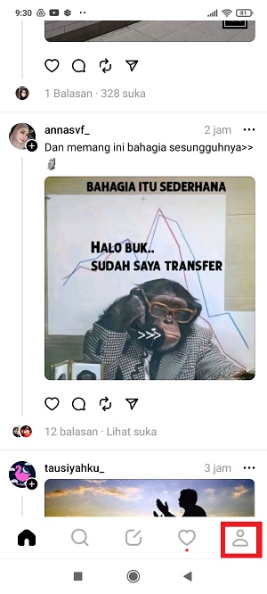 Cara Mengganti Bahasa di Aplikasi Threads 1 tap ikon profil di kanan bawah.