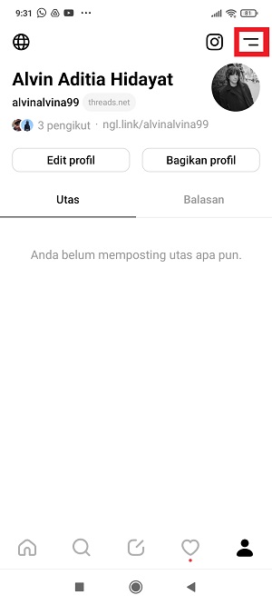 Cara Mengganti Bahasa di Aplikasi Threads 2 tap ikon “Pengaturan” yang terdapat di kanan atas.