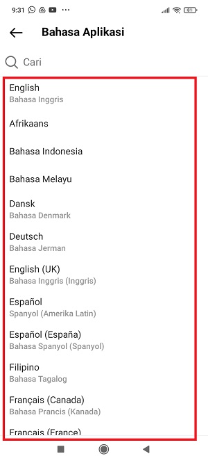 Cara Mengganti Bahasa di Aplikasi Threads 4 cari bahasa yang kamu inginkan. Kemudian tap bahasa tersebut.