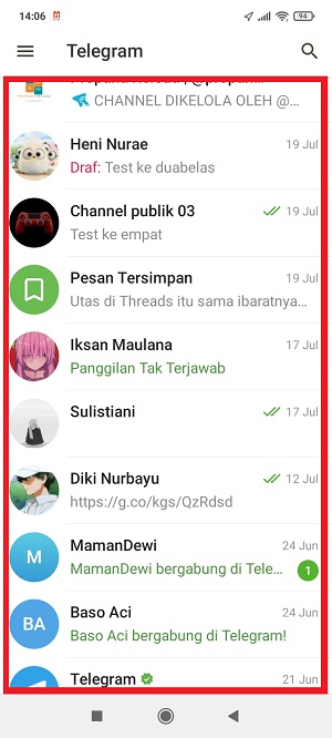 Cara Membuat Text Link atau Hyperlink di Telegram 1 tap akun teman, channel atau grup yang ingin kamu kirimi teks berisi hyperlink.