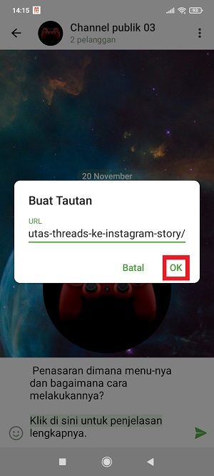 Cara Membuat Text Link atau Hyperlink di Telegram 9 tap “Ok”.