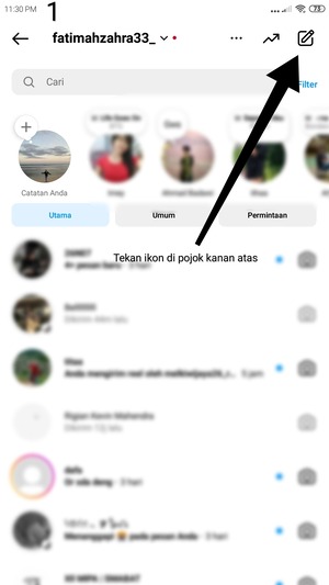 Cara Membuat Saluran Siaran (Broadcast Channel) di Instagram 1 keterangan tentang letak ikon untuk membuat broadcast di instagram