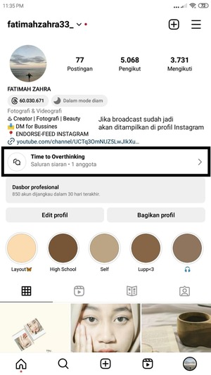 Cara Membuat Saluran Siaran (Broadcast Channel) di Instagram 6 Penampilan Broadcast Instagram akan di tampilkan pada profil akun Instagram pengguna