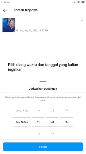 Cara Menjadwalkan Postingan di Instagram (Hingga 75 Hari Kedepan) 10 pilih ulang waktu yang kalian inginkan