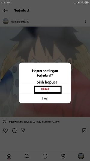 Cara Menjadwalkan Postingan di Instagram (Hingga 75 Hari Kedepan) 12 akan muncul pop-up seperti digambar, tetap pilih hapus untuk menghapus konten