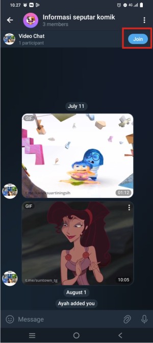 Cara Share Screen atau Berbagi Layar di Telegram (Panduan Pemula Lengkap) 17 Tampilan di ruang chat member grup/channel Telegram.