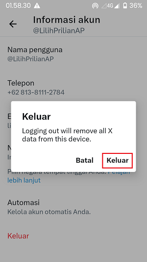 Cara Logout Akun Twitter (Di HP, Laptop atau Perangkat lainnya) 6 Tap tombol "keluar" begitu kamu melihat jendela konfirmasi muncul.
