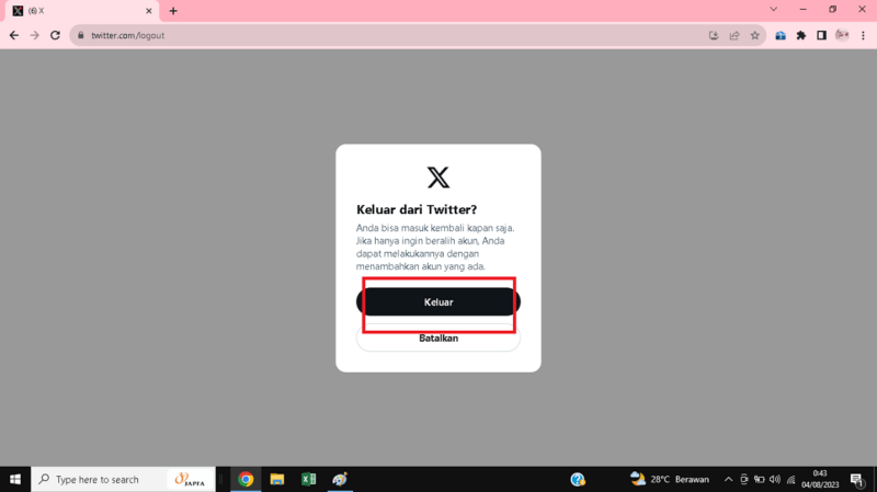 Cara Logout Akun Twitter (Di HP, Laptop atau Perangkat lainnya) 8 Tap/klik deh tombol keluar.