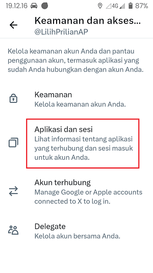 Cara Logout Akun Twitter (Di HP, Laptop atau Perangkat lainnya) 10 Tap "Aplikasi dan Sesi".